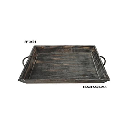 Cheungs Single Wooden Tapered Tray with metal Side Handles CH60338